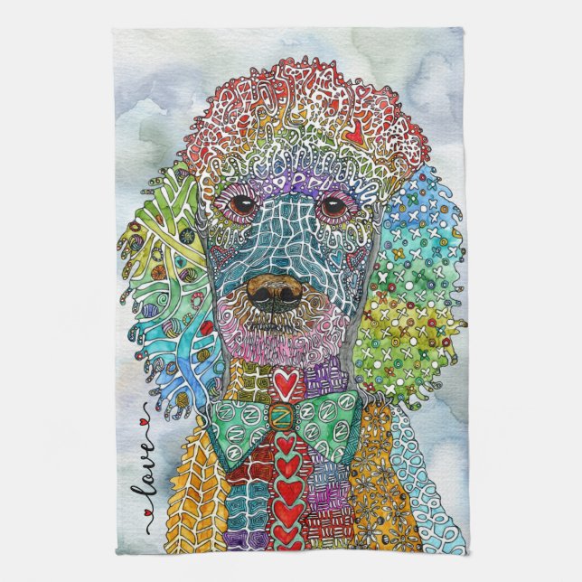 Watercolor Standard Poodle Pinting Kitchen Toalla (Vertical)
