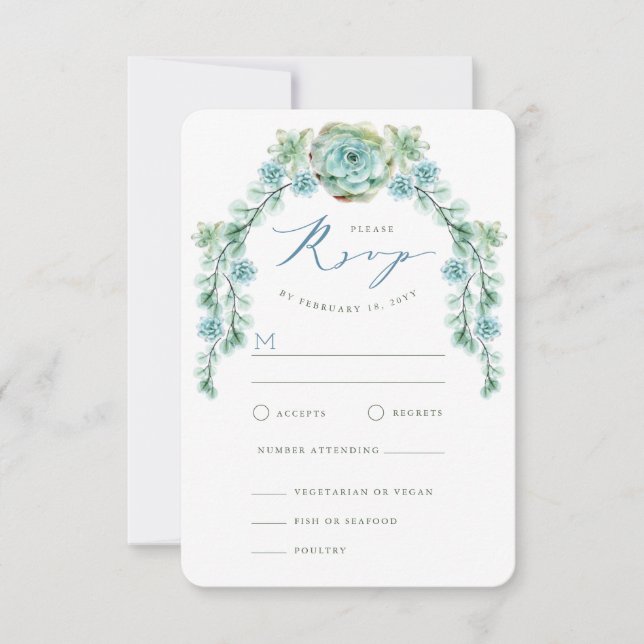 Watercolor Succulents Garden Wedding Tarjeta RSVP (Anverso)