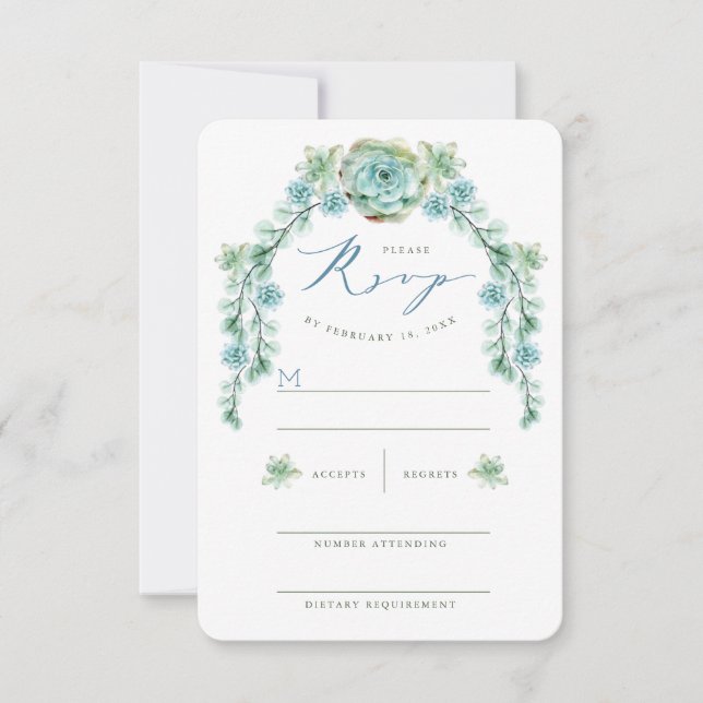 Watercolor Succulents Garden Wedding Tarjeta RSVP (Anverso)
