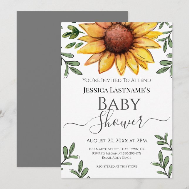 Watercolor Sunflower Baby Shower (Anverso / Reverso)