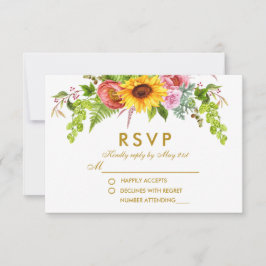 Watercolor Sunflower Floral Gold Wedding RSVP