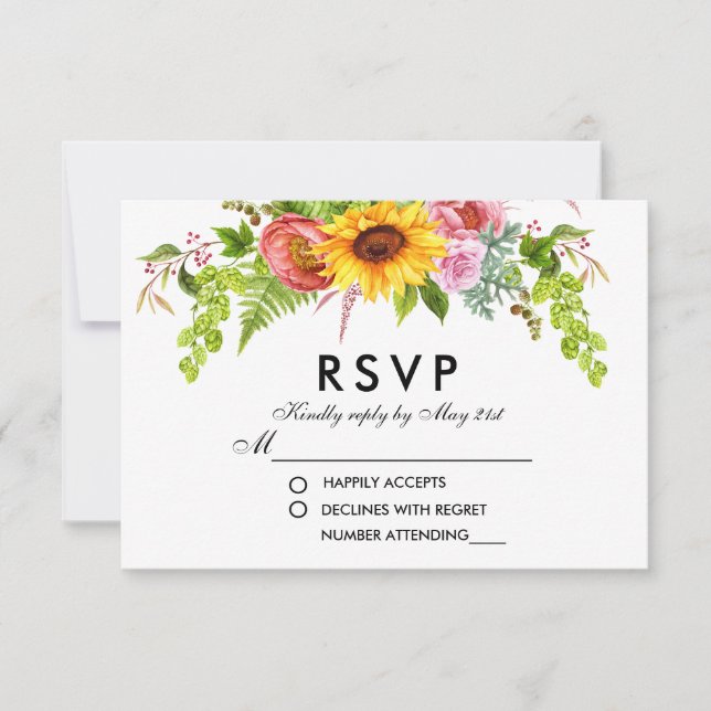 Watercolor Sunflower Floral Wedding RSVP (Anverso)