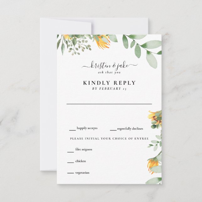 Watercolor Sunflower & Foliage Wedding RSVP (Anverso)
