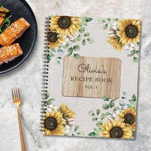 Watercolor Sunflower Linen Libro de recetas de mad