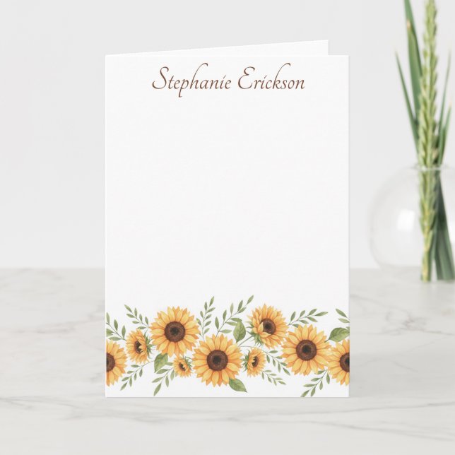 Watercolor Sunflower Personalized Stationery (Anverso)
