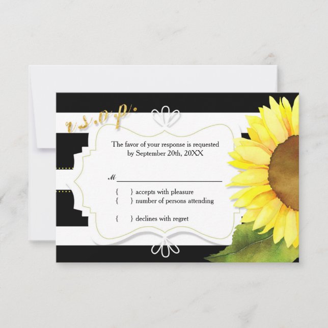 Watercolor Sunflower & Stripes Wedding RSVP (Anverso)