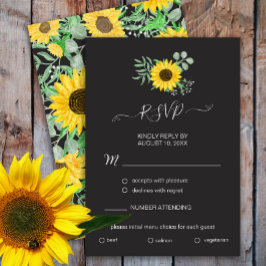 Watercolor Sunflowers Black Menu Choice RSVP Card
