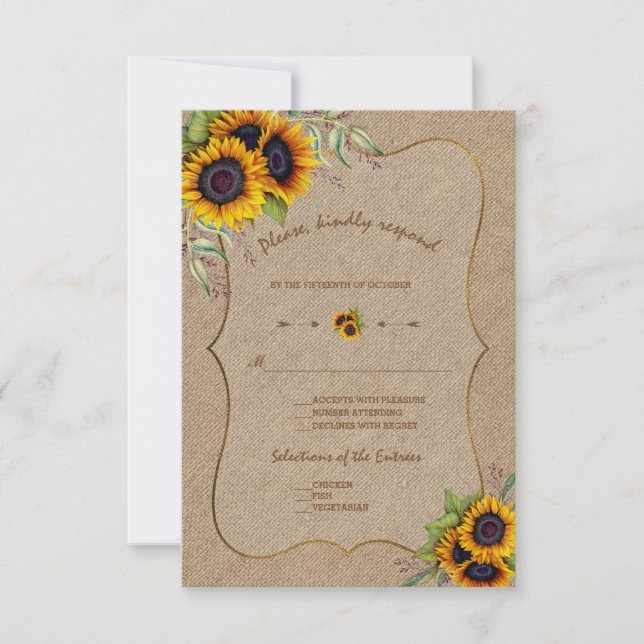 Watercolor Sunflowers Burlap Wedding RSVP (Anverso)