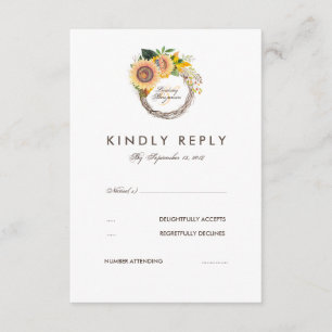 Watercolor Sunflowers Elegante Boda Tarjeta RSVP