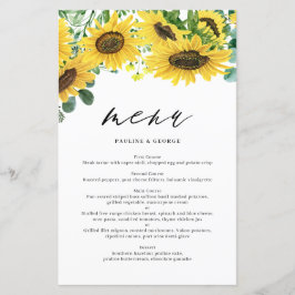 Watercolor Sunflowers Eucalyptus Boda Menu Card
