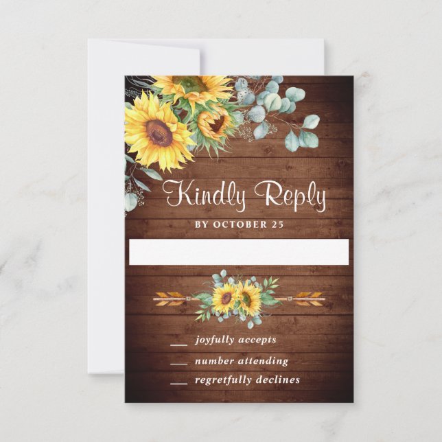 Watercolor Sunflowers Eucalyptus Wedding RSVP Card (Anverso)