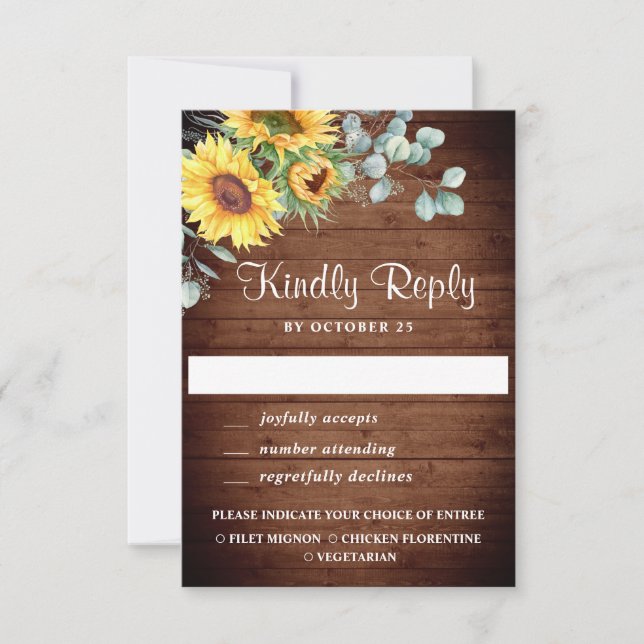Watercolor Sunflowers Eucalyptus Wedding RSVP Card (Anverso)