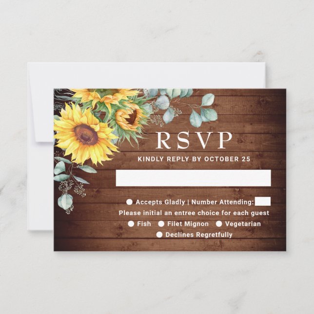 Watercolor Sunflowers Eucalyptus Wedding RSVP Card (Anverso)