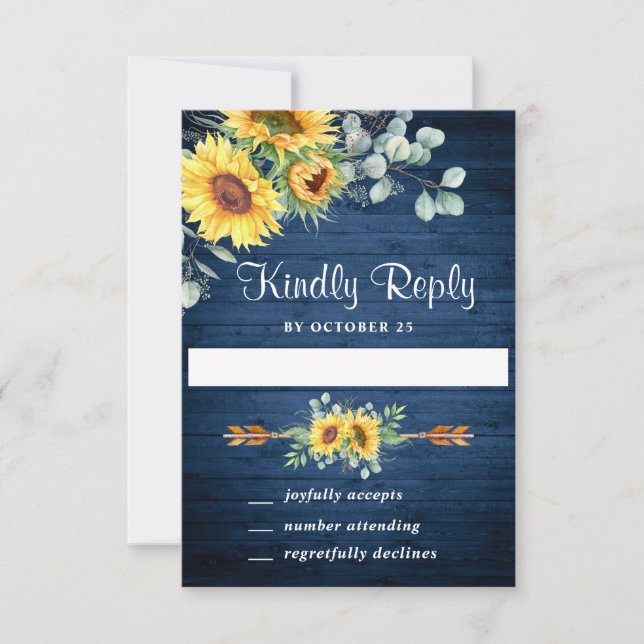Watercolor Sunflowers Eucalyptus Wedding RSVP Card (Anverso)