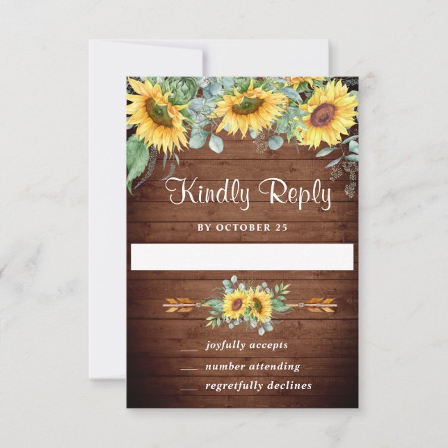 Watercolor Sunflowers Eucalyptus Wedding RSVP Card (Anverso)