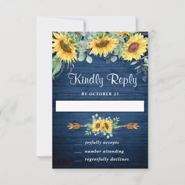 Watercolor Sunflowers Eucalyptus Wedding RSVP Card (Anverso)