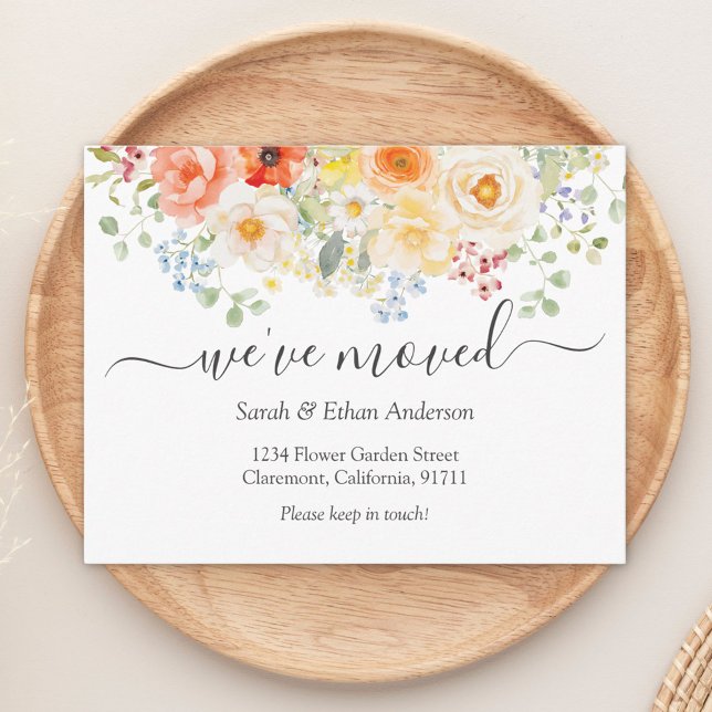 Watercolor Sunny Floral Moving Announcement Card (Subido por el creador)