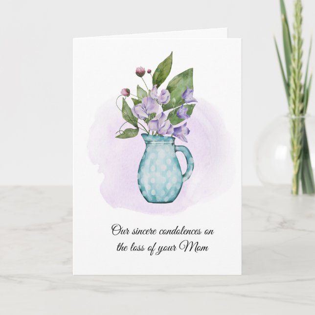 Watercolor Sweet Peas Glass Jug Sympathy | Tarjeta (Anverso)