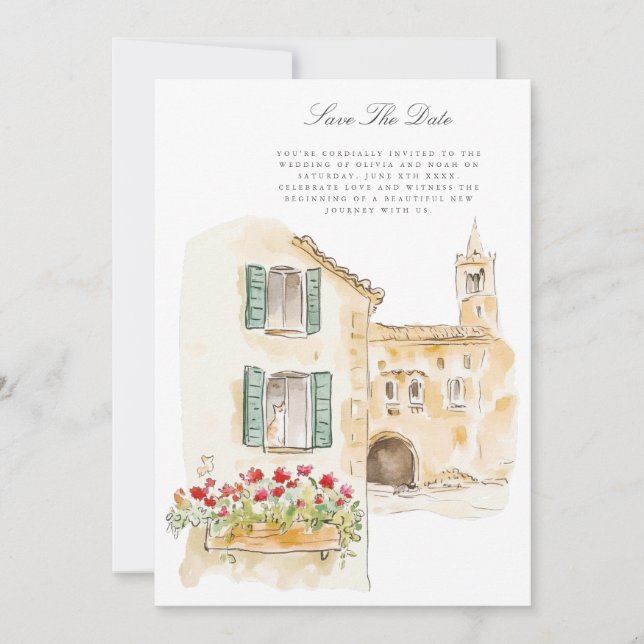 Watercolor Toscana Italiano Guardar Tarjeta De Fec (Anverso)