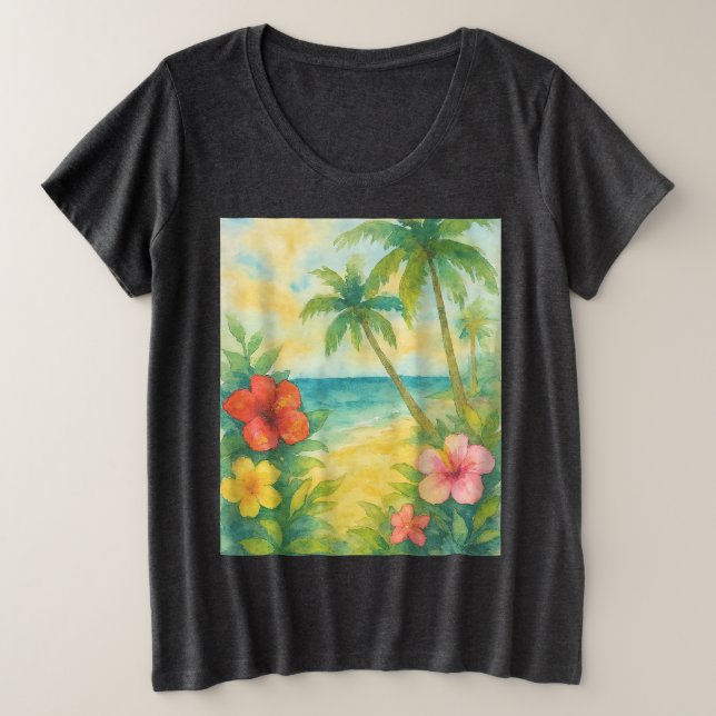 Watercolor Tropical Beach Landscape Palms (Anverso del diseño)
