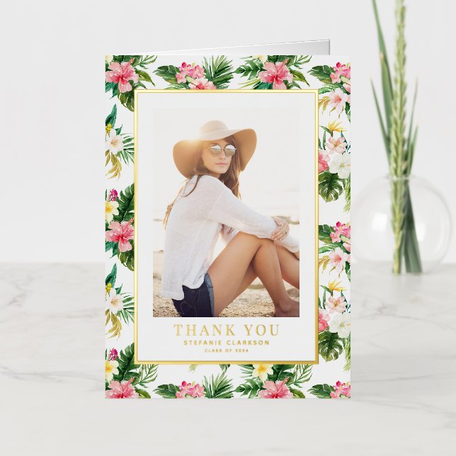 Watercolor Tropical Graduation Photo You (Anverso)