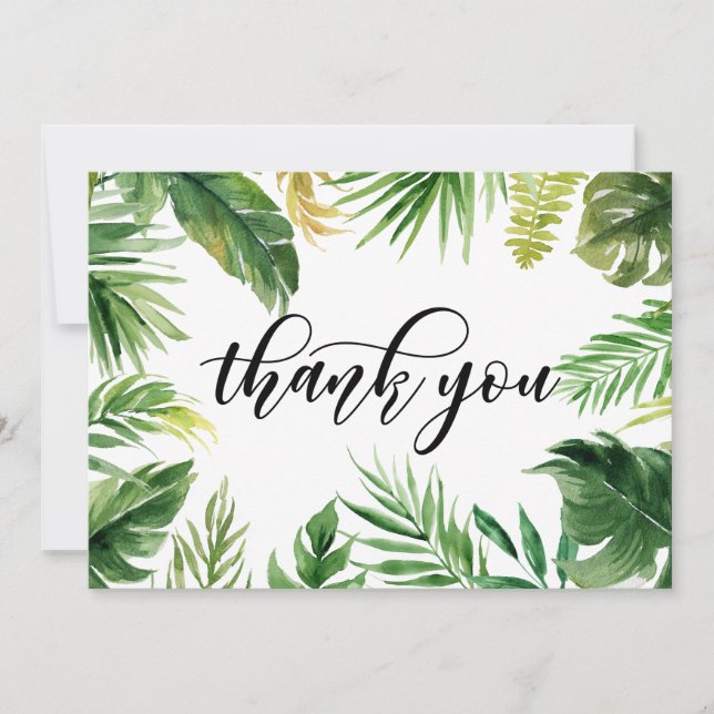 Watercolor Tropical Leaves Frame Gracias Tarjeta (Anverso)