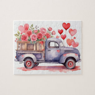 Watercolor Valentines Pickup Truck Puzzle