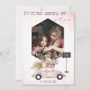 Watercolor Vintage Car con foto Feliz Navidad