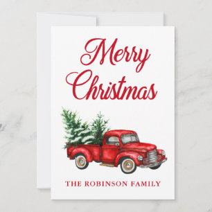 Watercolor Vintage Red Truck Feliz Navidad