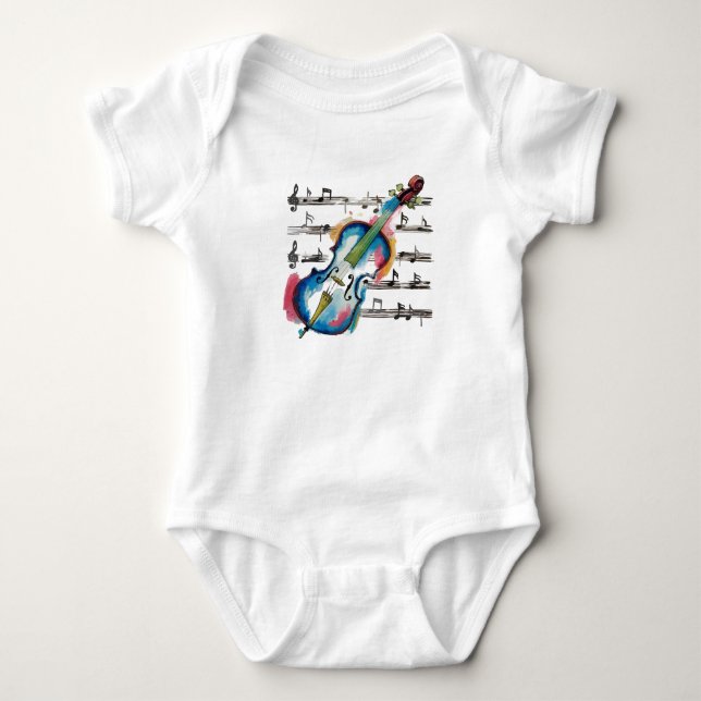 Watercolor Violin Baby Jersey Romper (Anverso)
