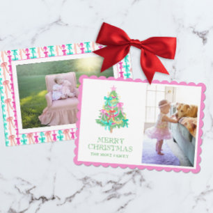 Watercolor Vivid Pink Bow Coquette Navidad Foto