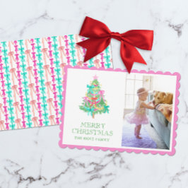 Watercolor Vivid Pink Bow Coquette Navidad Foto