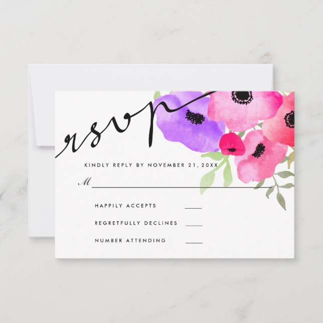 Watercolor Whimsical Floral Wedding RSVP Script (Anverso)