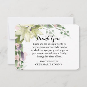 Watercolor White Lilies Sympathy Gracias Tarjeta
