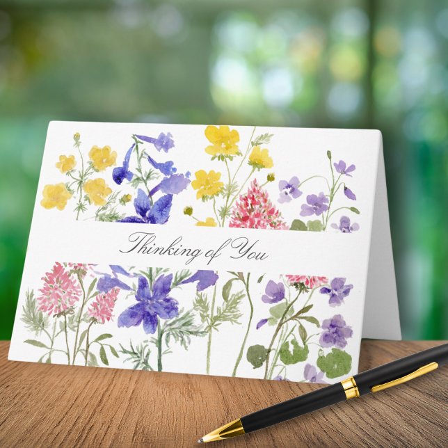 Watercolor Wildflower Thinking of You Note Card (Subido por el creador)