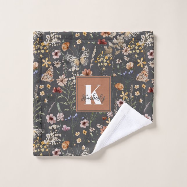 Watercolor Wildflowers Monogram Name (Toallita)