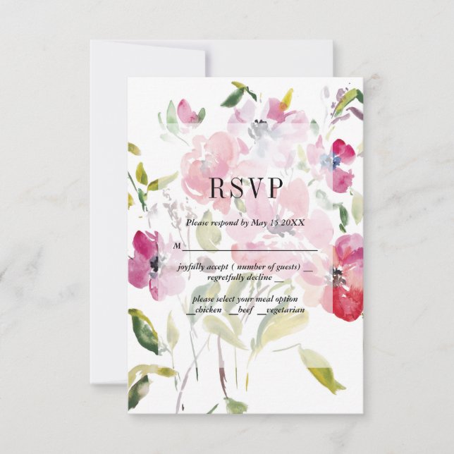 Watercolor Wildflowers Weddinge RSVP Card (Anverso)