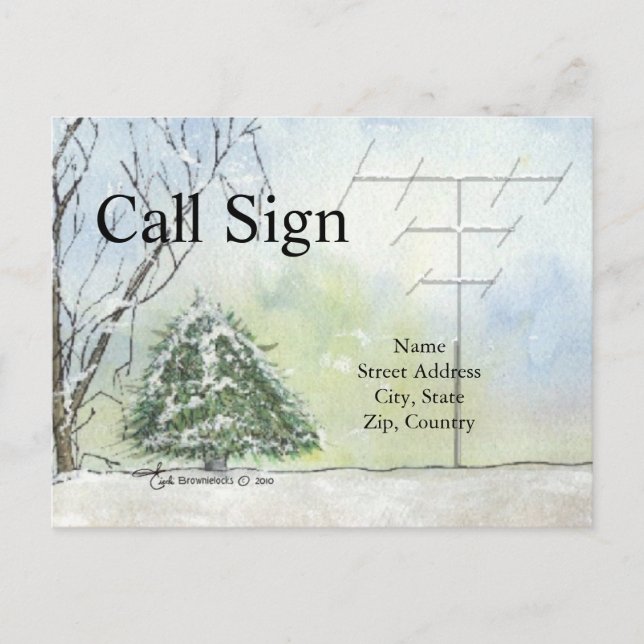 Watercolor Winter Antenna Ham Radio Tarjeta QSL (Anverso)