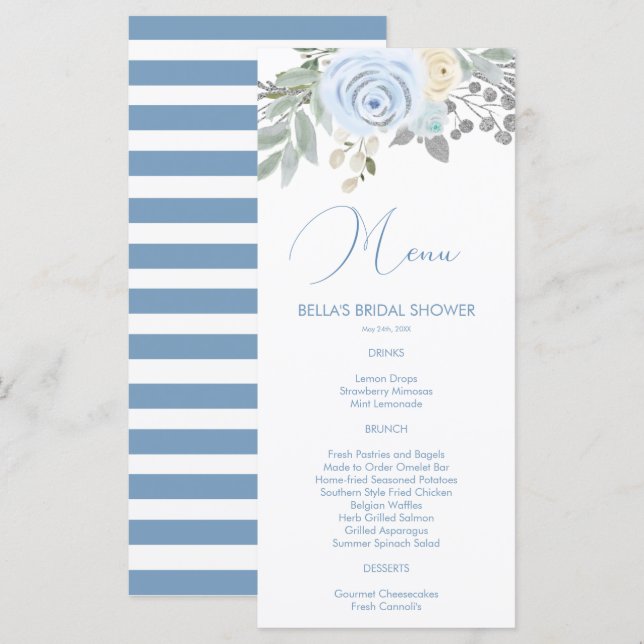 Watercolor Winter Flor Bridal Shower Menú (Anverso / Reverso)