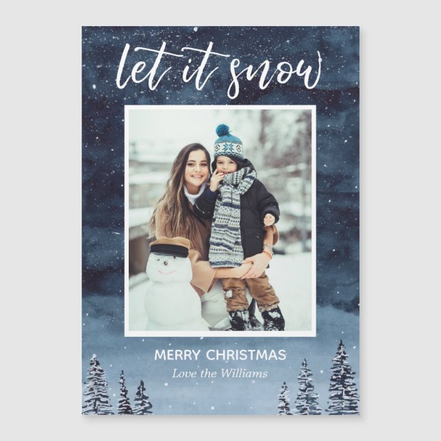 Watercolor Winter Let it Snow Photo Navidad Card (Anverso)