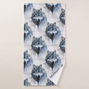 Watercolor Wolf Head Dusty Blue