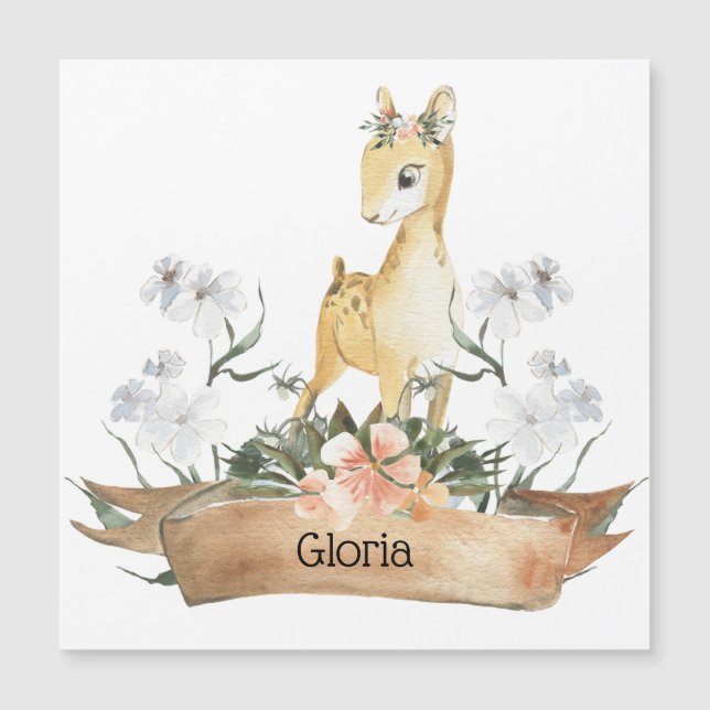 Watercolor Woodland Baby Fawn Nombre personalizado (Anverso)