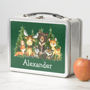 Watercolor Woodland Forest Animals Trees Green