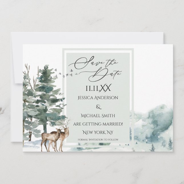 Watercolor Woodland Forest Guardar la invitación d (Anverso)