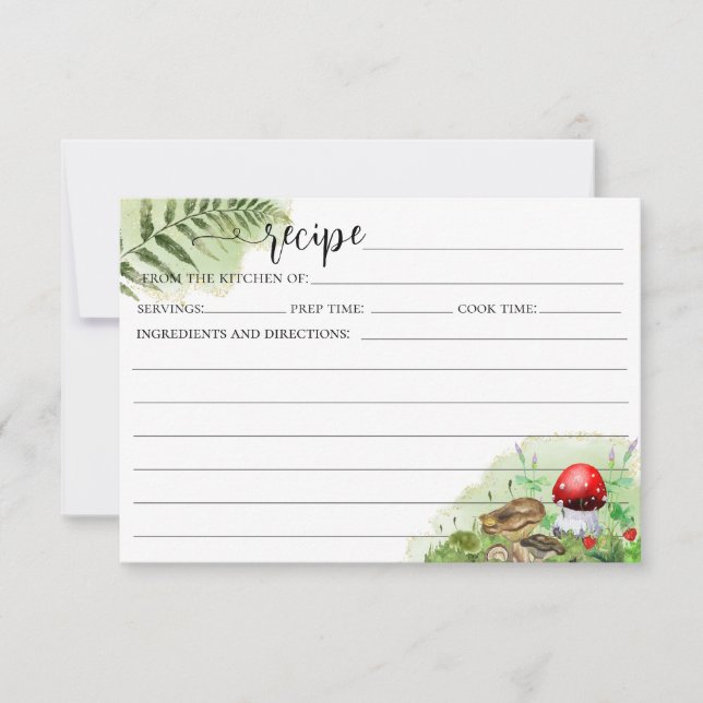 Watercolor Woodland Mushrooms Ferns Receta Tarjeta (Anverso)
