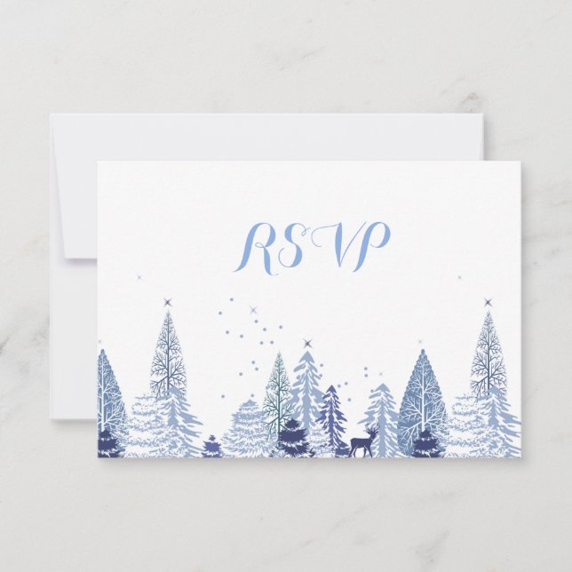 Watercolor Woodland Snowflakes Winter Wedding RSVP (Anverso)