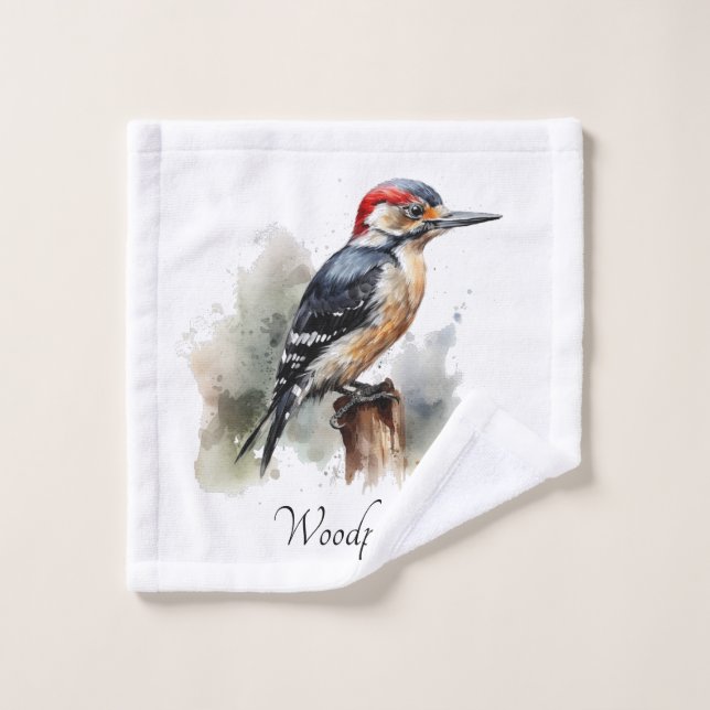 Watercolor Woodpecker Woodland, personalizado (Toallita)