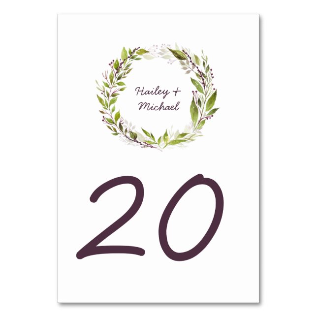 Watercolor Wreath deja tarjetas de mesa Plum Berri (Anverso)