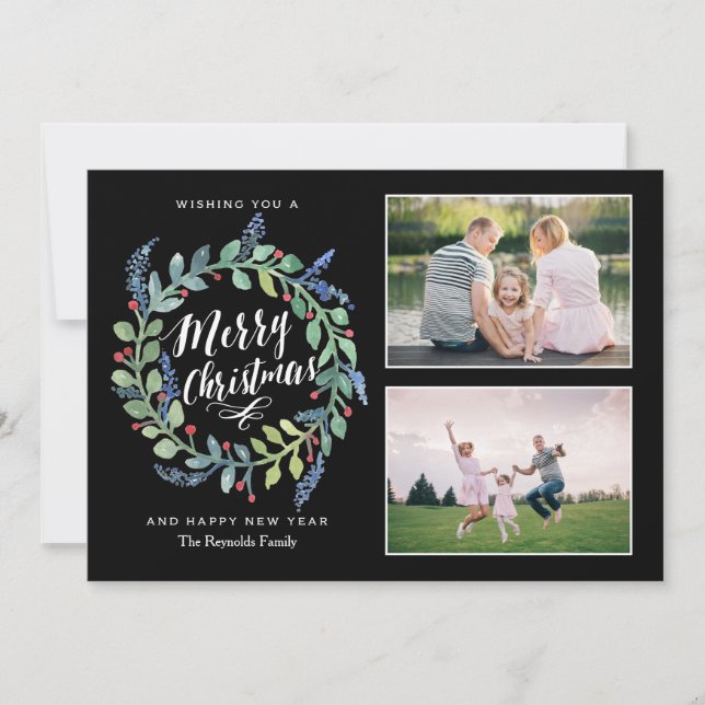 Watercolor Wreath Navidades 2 Tarjeta de vacacione (Anverso)