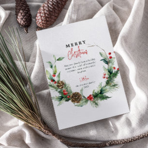 Watercolor Wreath Red Berries Feliz Navidad